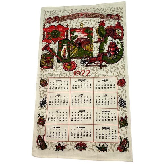 1977 Vintage Cloth Wall Calendar Beige Cottagecore Folk Art - Picture 1 of 9